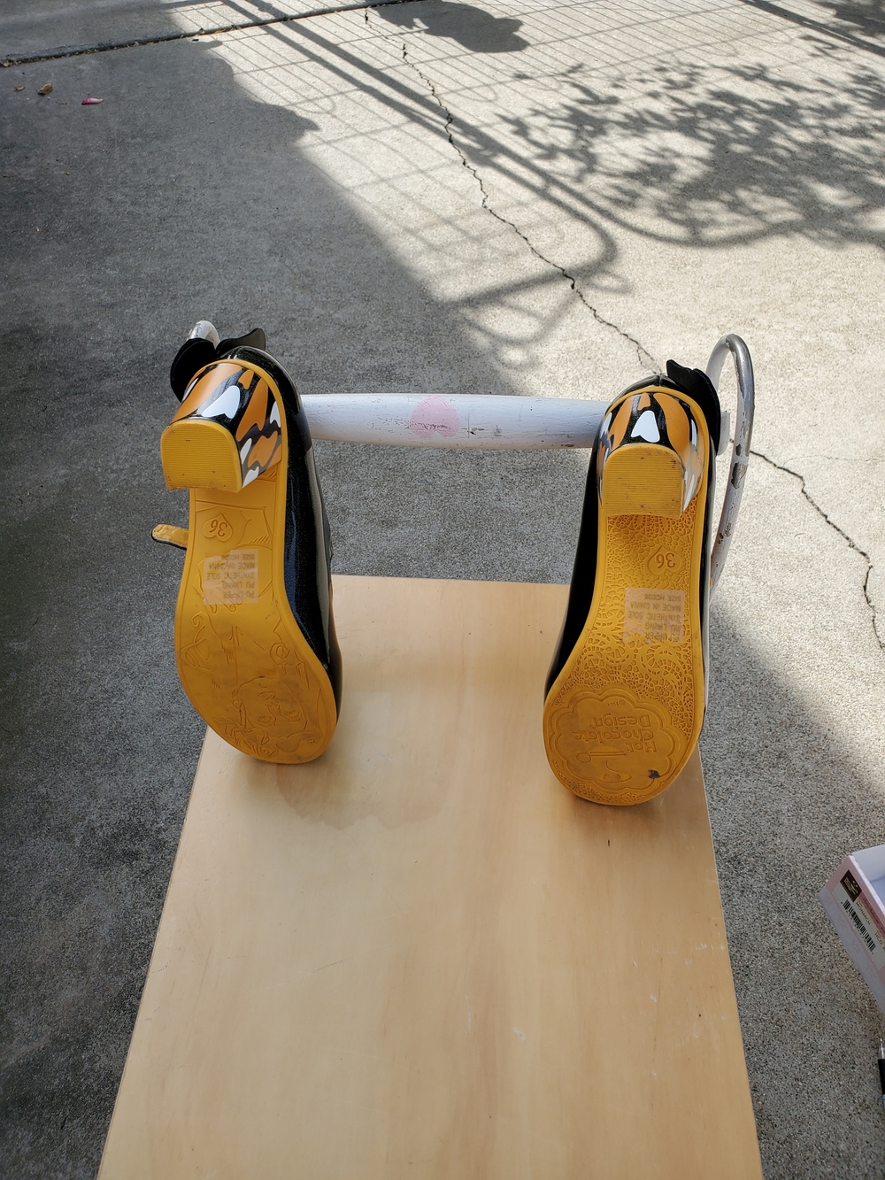 Patent Black and Yellow Mary Jane Heels with Butterfly Accent - Picture 6 of 7